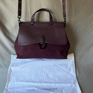 Rebecca Minkoff Suede and Pebbled Leather Shoulder Bag in Deep Wine